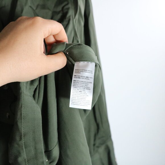 Chicos Sandwash Satin Solid Shirt Women 3 XL Olive Green Button Down Flowy Tunic - Picture 5 of 6